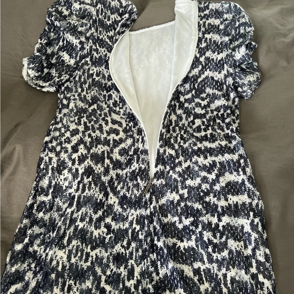 Michael Kors Dress Womens  Blue Embellished Sequin Ruched Sleeve